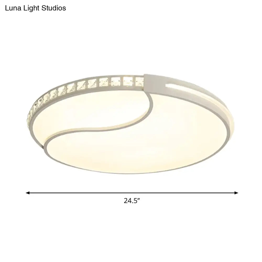 Modern White Cut Crystal Led Flush Mount Bedroom Light Fixture Circular Design Multiple Sizes