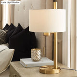 Modern White Cylinder Small Desk Lamp With Fabric Shade - Perfect For Task Lighting
