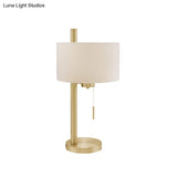 Modern White Cylinder Small Desk Lamp With Fabric Shade - Perfect For Task Lighting