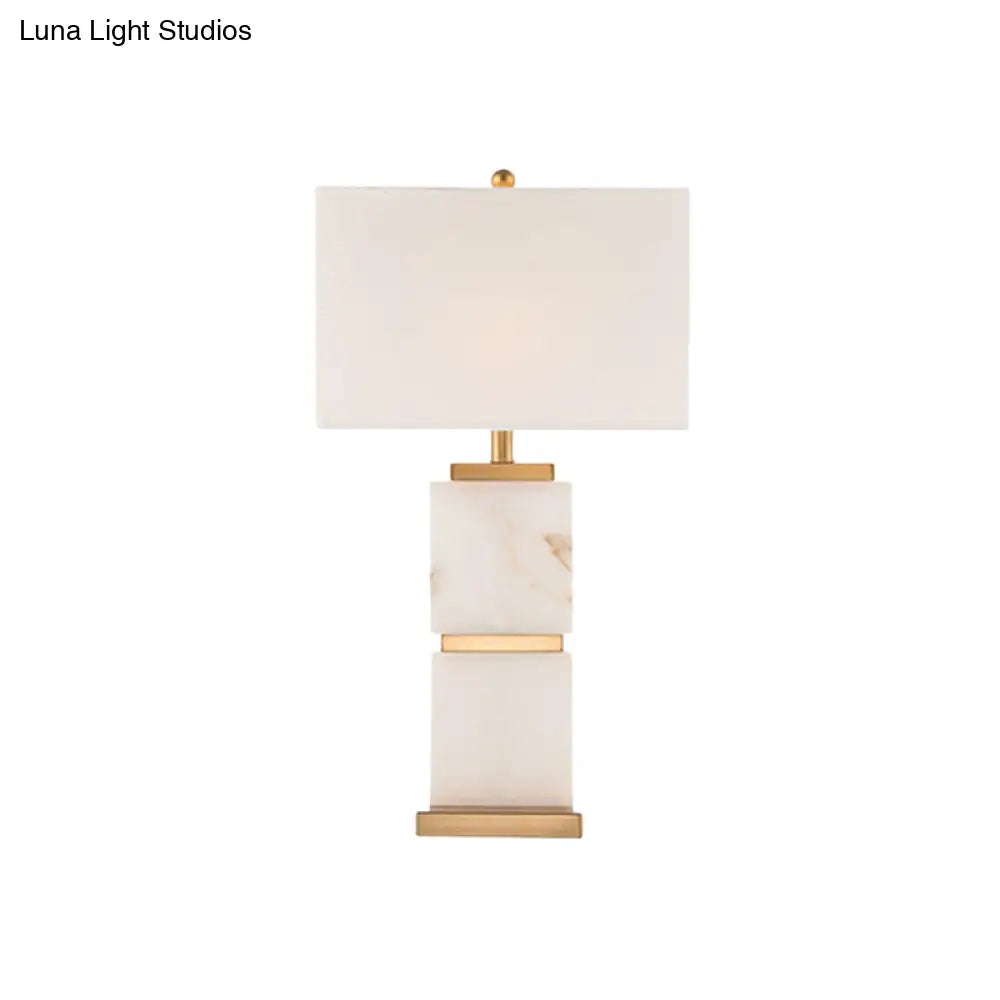 Modern White Desk Lamp: Sleek Living Room Table Light With Rectangle Fabric Shade