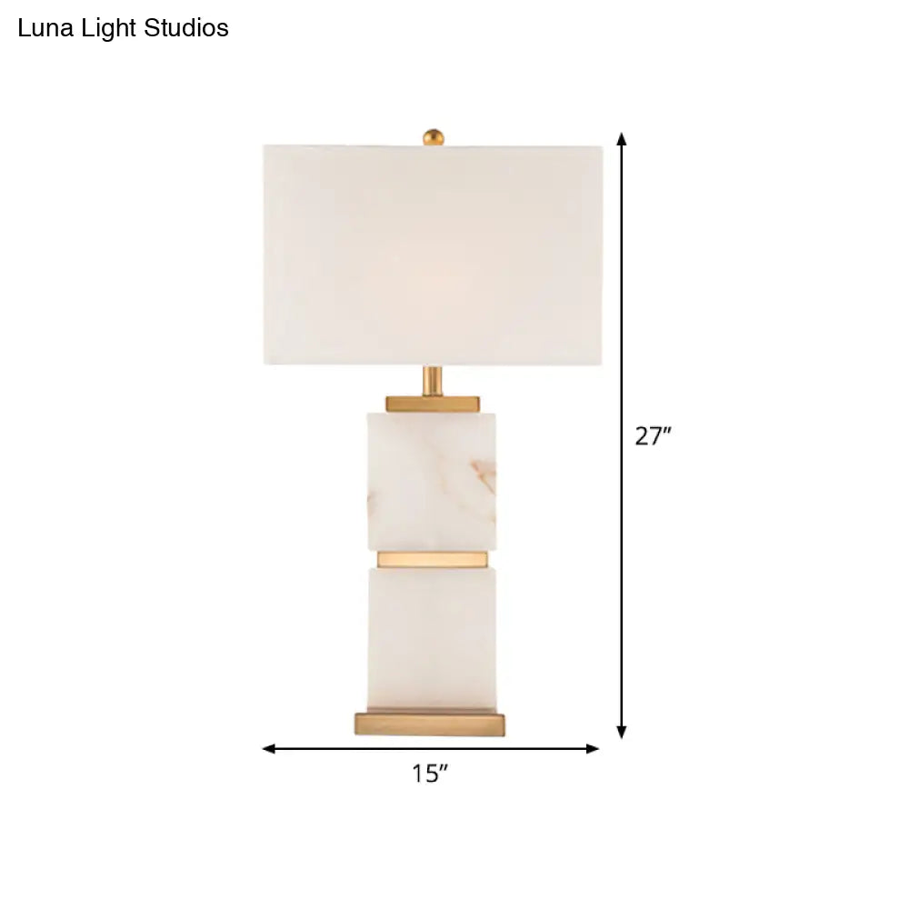 Modern White Desk Lamp: Sleek Living Room Table Light With Rectangle Fabric Shade