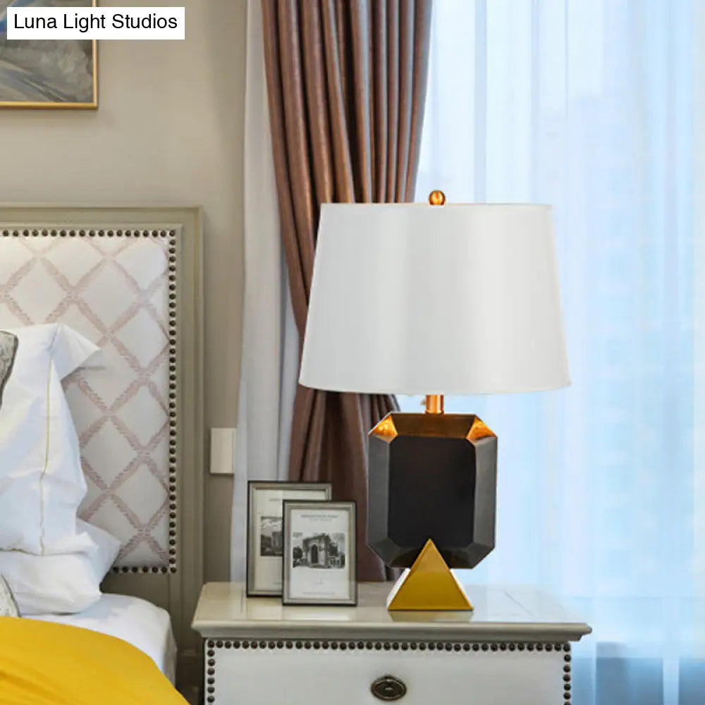 Modern White Desk Lamp With Geometric Marble Column - 1-Light Table Light