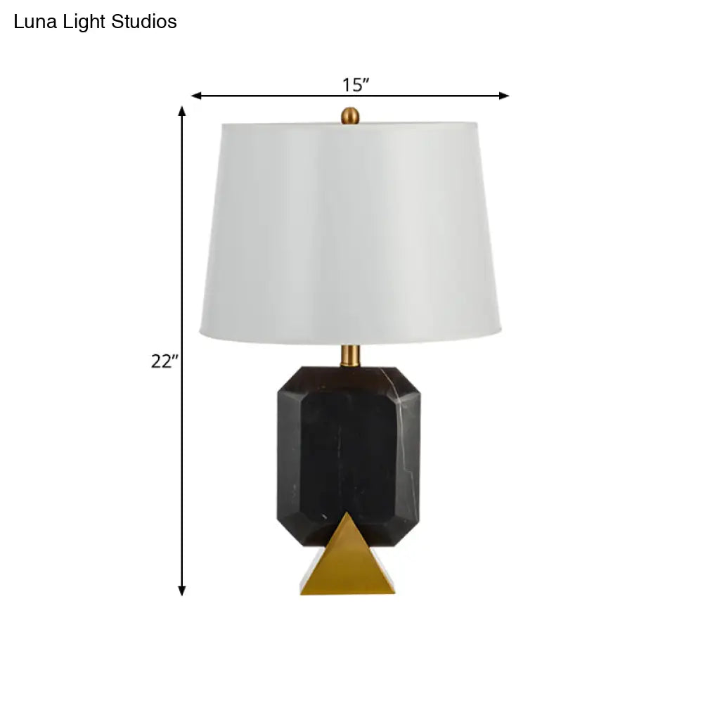Modern White Desk Lamp With Geometric Marble Column - 1-Light Table Light