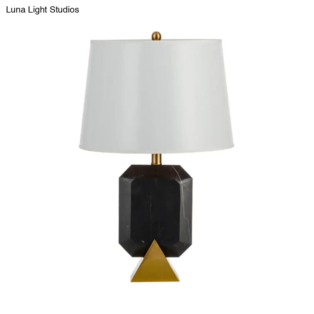 Modern White Desk Lamp With Geometric Marble Column - 1-Light Table Light