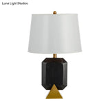 Modern White Desk Lamp With Geometric Marble Column - 1-Light Table Light