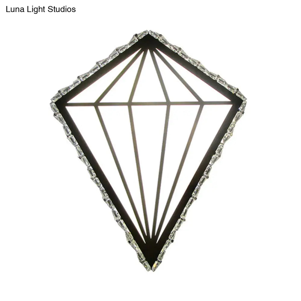 Modern White Diamond Led Wall Sconce With Crystal Deco - Warm/White Light