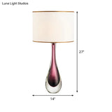 Modern White Droplet Task Lamp: 1-Head Purple Crystal Reading Light With Fabric Shade