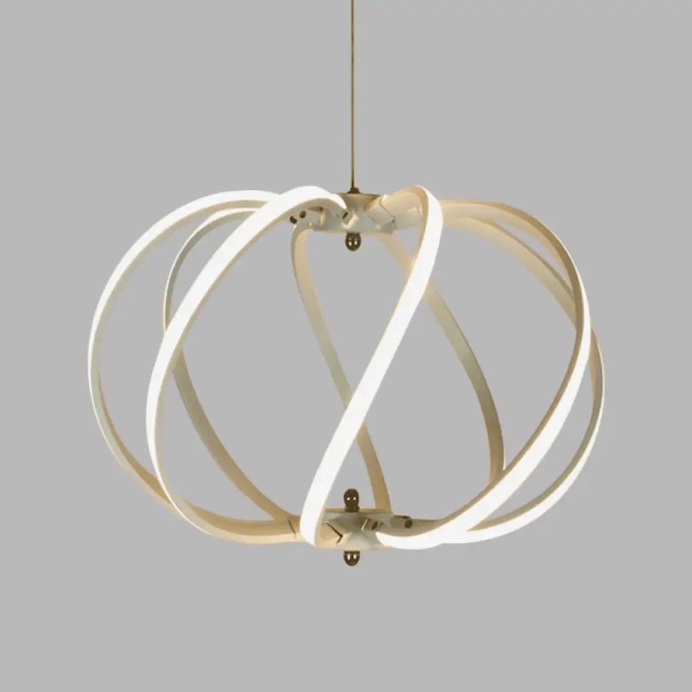 Modern White Drum Cage Chandelier - Led Acrylic Ceiling Pendant For Dining Table White/Warm Light