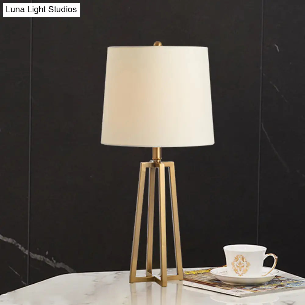 Modern White Drum Fabric Desk Lamp With Gold Metal Base - 1 Head Table Light