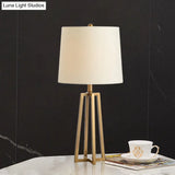 Modern White Drum Fabric Desk Lamp With Gold Metal Base - 1 Head Table Light