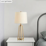 Modern White Drum Fabric Desk Lamp With Gold Metal Base - 1 Head Table Light