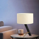Modern White Drum Night Table Lamp With Pull Chain - Creative Fabric Desk Light (1-Bulb)