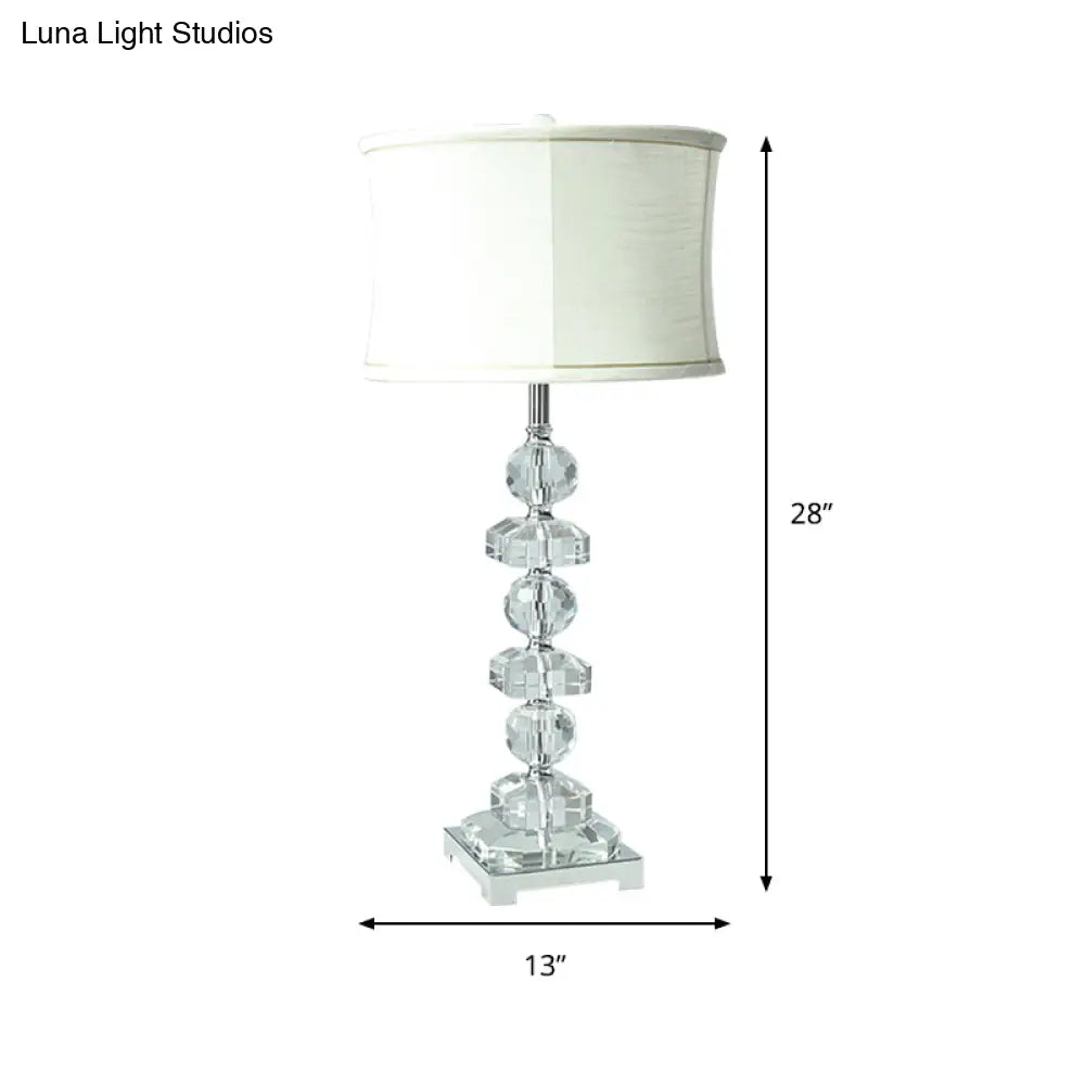 Modern White Drum Table Lamp: 1 Light Crystal Nightstand Lighting For Living Room