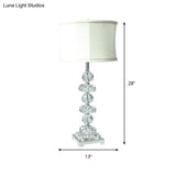 Modern White Drum Table Lamp: 1 Light Crystal Nightstand Lighting For Living Room