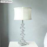 Modern White Drum Table Lamp: 1 Light Crystal Nightstand Lighting For Living Room