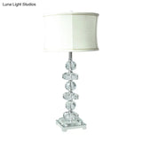 Modern White Drum Table Lamp: 1 Light Crystal Nightstand Lighting For Living Room