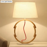 Modern White Drum Table Lamp With Fabric Shade - 1 Bulb Desk Light