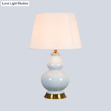 Modern White Drum Table Lamp With Fabric Shade - 1 Bulb Desk Light