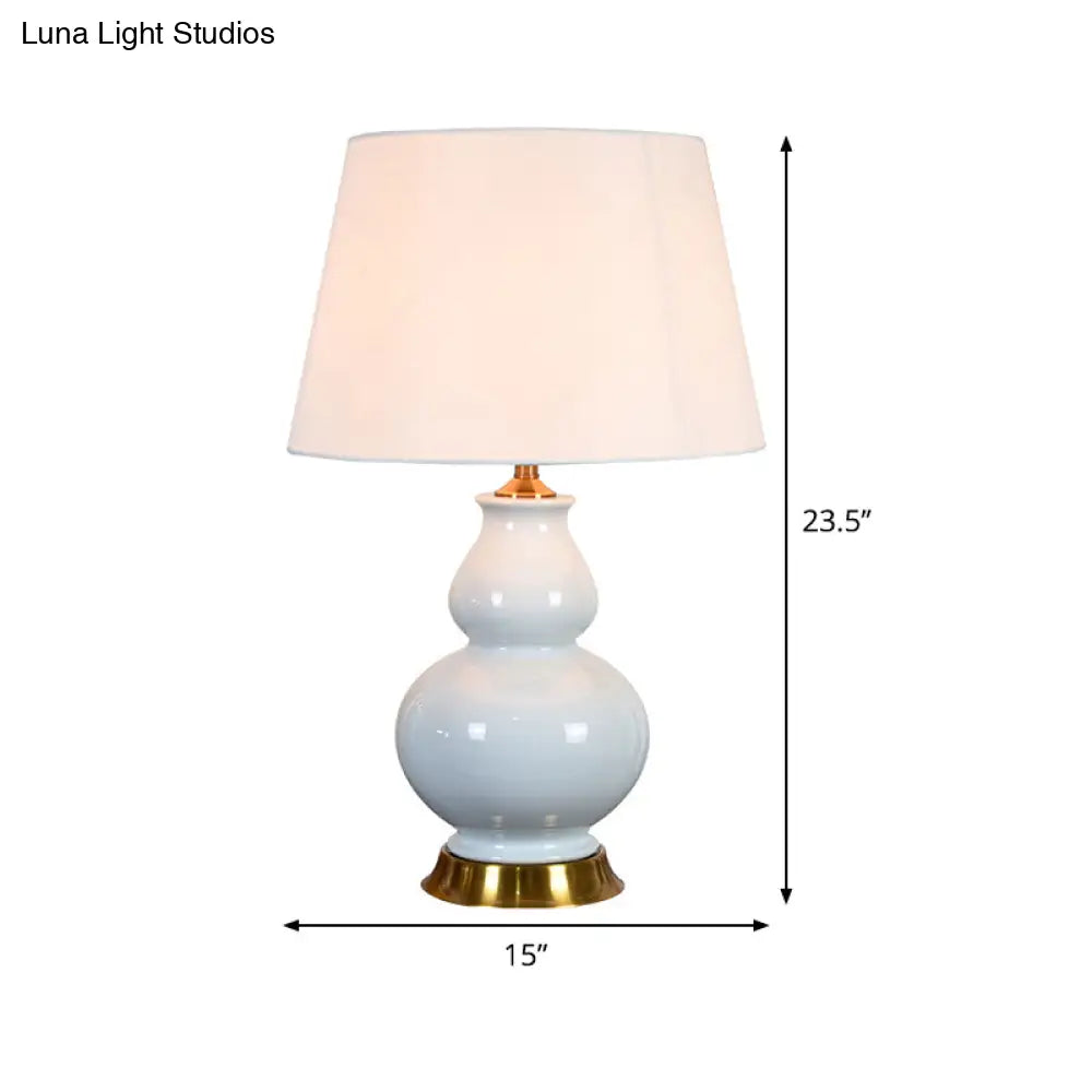 Modern White Drum Table Lamp With Fabric Shade - 1 Bulb Desk Light
