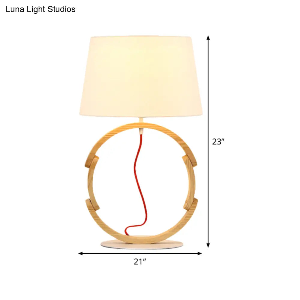 Modern White Drum Table Lamp With Fabric Shade - 1 Bulb Desk Light