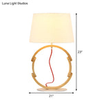 Modern White Drum Table Lamp With Fabric Shade - 1 Bulb Desk Light
