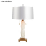 Modern White Fabric Night Table Lamp With Pull Chain - 2 Heads Cylindrical Desk Light