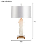 Modern White Fabric Night Table Lamp With Pull Chain - 2 Heads Cylindrical Desk Light