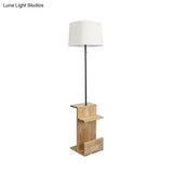 Modern White Fabric Rectangle Stand Desk Light With Wood Floor Lamp For Living Room