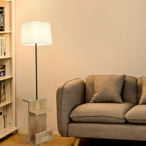 Modern White Fabric Rectangle Stand Desk Light With Wood Floor Lamp For Living Room