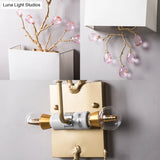 Modern White Fabric Square Wall Mount Lamp With Pink Crystal Accent - 2 Lights Sconce
