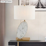 Modern White Fabric Table Lamp With Brass Rectangle Metal Base - Shaded Task Lighting