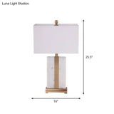 Modern White Fabric Table Lamp With Marble Base - 1-Light Nightstand Lighting