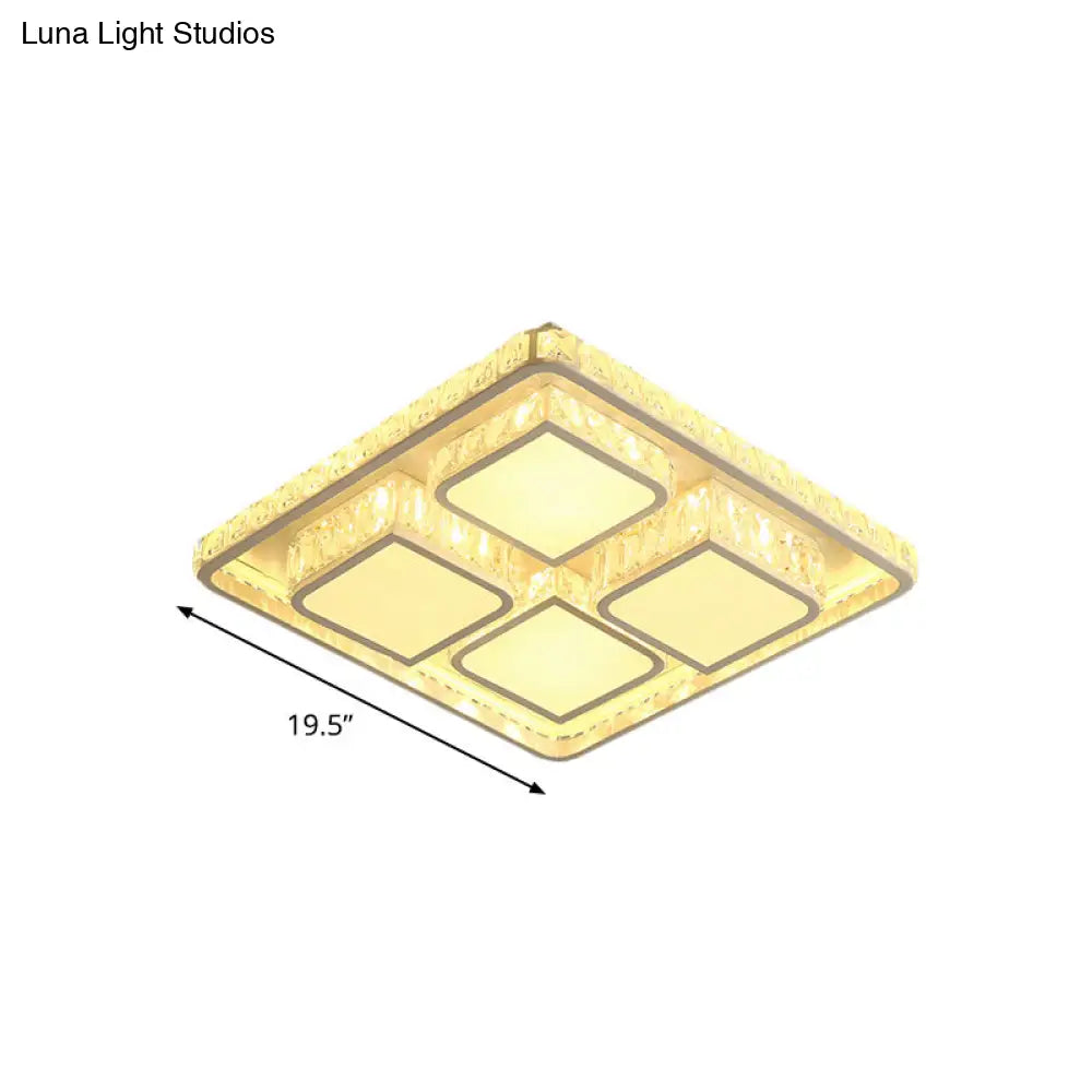 Modern White Faceted Crystal Square Led Ceiling Light For Bedroom