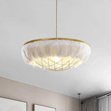 Modern White Feather Chandelier Light - 2 Head Copper Down Lighting with Wire Cage 16’’/19.5’’/23.5’’ Wide White / 16’’
