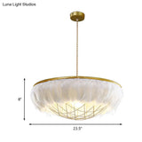 Modern White Feather Chandelier Light - 2 Head Copper Down Lighting with Wire Cage 16’’/19.5’’/23.5’’ Wide