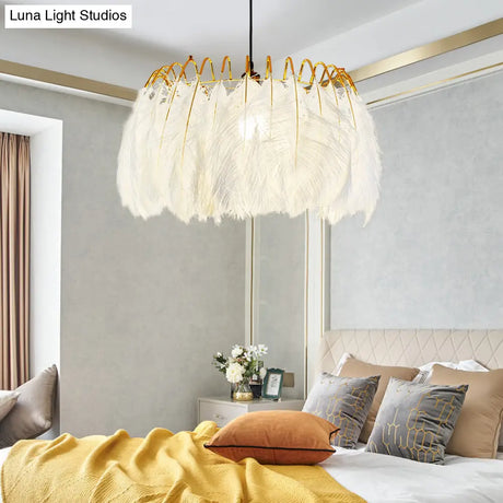 Modern White Feather Hanging Chandelier For Living Room