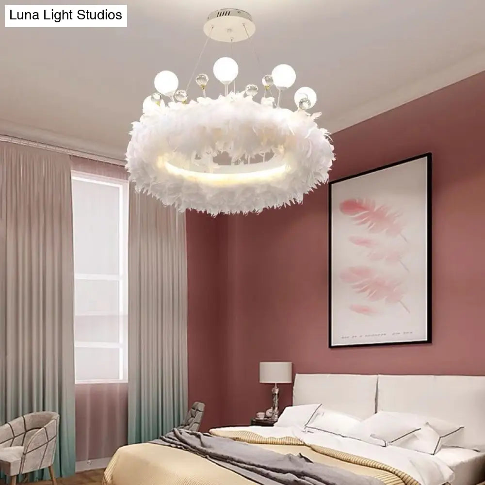 Modern White Feather Hanging Pendant Light For Bedroom