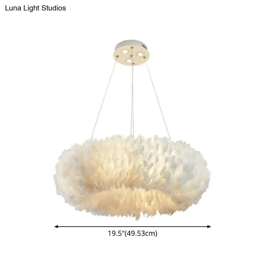 Modern White Feather Hanging Pendant Light For Bedroom