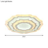 Modern White Floral Layer Led Flush-Mount Light Fixture For Living Room - 8’/19.5’/39’ Wide