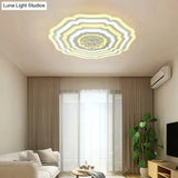 Modern White Floral Layer Led Flush-Mount Light Fixture For Living Room - 8’/19.5’/39’ Wide