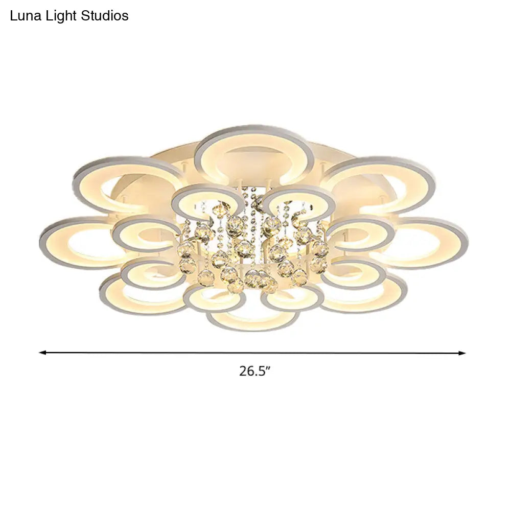 Modern White Floral Led Crystal Flushmount Lamp With Warm Lighting