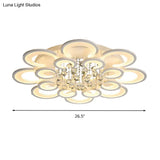 Modern White Floral Led Crystal Flushmount Lamp With Warm Lighting