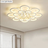 Modern White Floral Led Crystal Flushmount Lamp With Warm Lighting