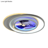 Modern White Flush Light Fixture: Led Acrylic Flushmount Lamp With Elegant Patterns - Flower Deer