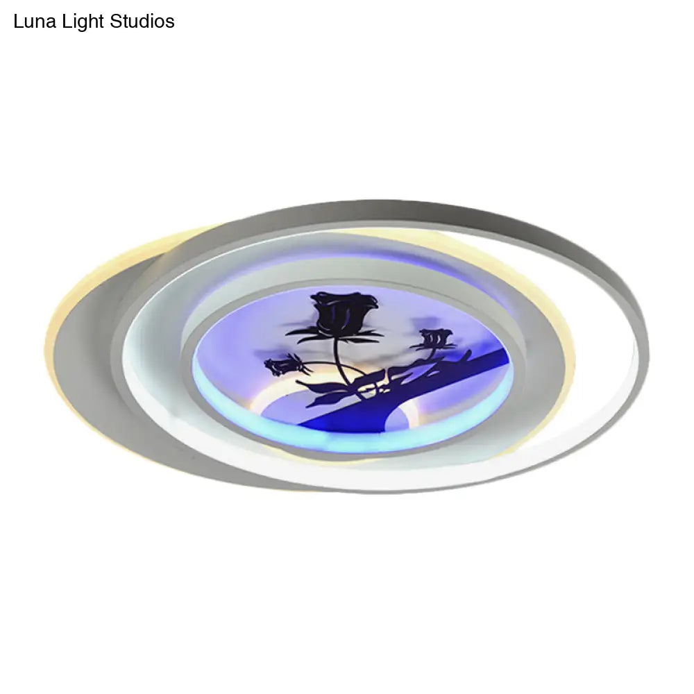 Modern White Flush Light Fixture: Led Acrylic Flushmount Lamp With Elegant Patterns - Flower Deer
