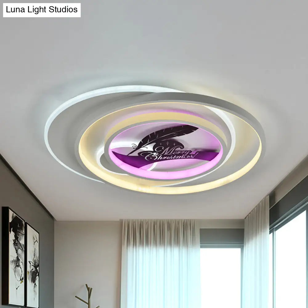 Modern White Flush Light Fixture: Led Acrylic Flushmount Lamp With Elegant Patterns - Flower Deer
