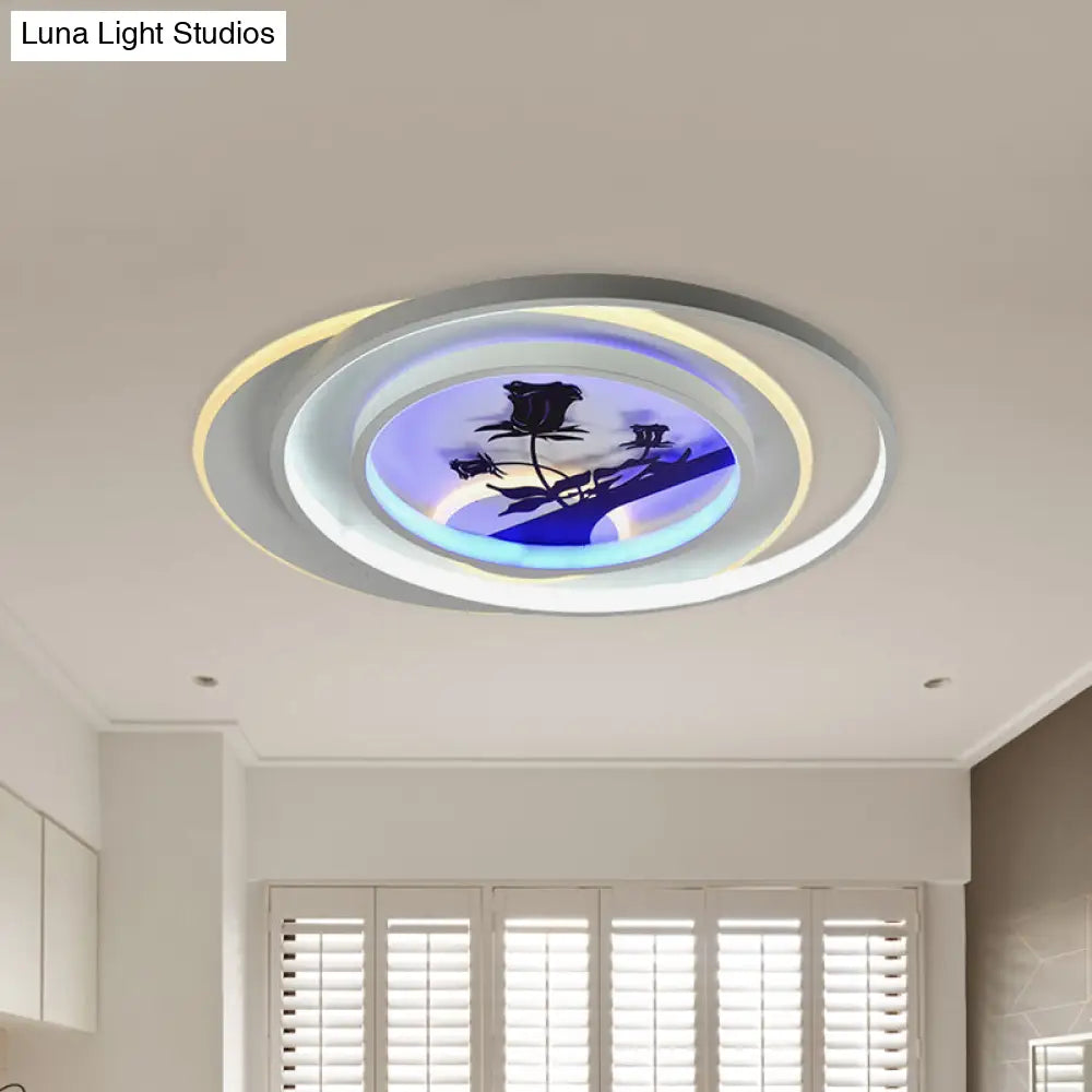 Modern White Flush Light Fixture: Led Acrylic Flushmount Lamp With Elegant Patterns - Flower Deer