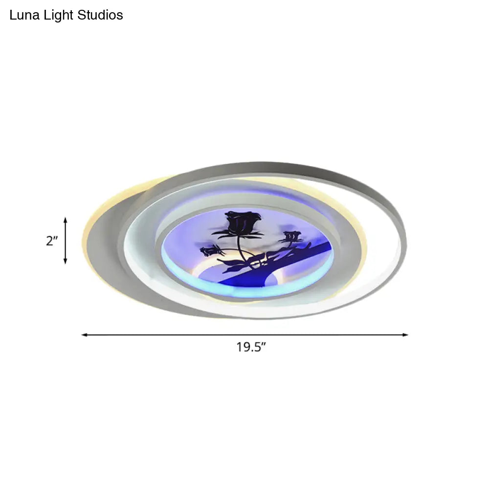 Modern White Flush Light Fixture: Led Acrylic Flushmount Lamp With Elegant Patterns - Flower Deer