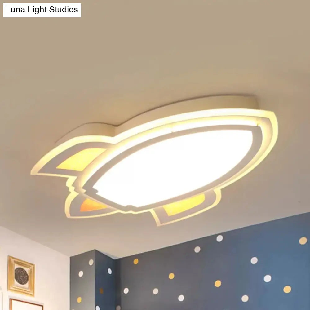 Modern White Flush Mount Spaceship Ceiling Light For Game Rooms