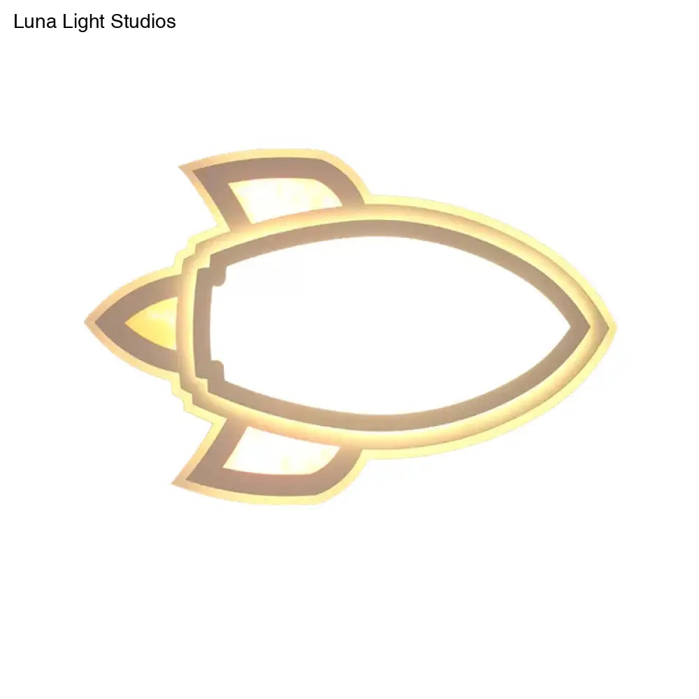 Modern White Flush Mount Spaceship Ceiling Light For Game Rooms